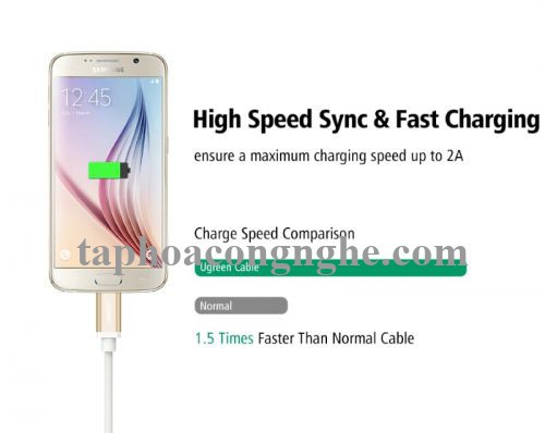 Ugreen 30659 0.5M màu Vàng Cáp sạc truyền dữ liệu USB 2.0 sang MICRO USB đầu mạ vàng US134 30030659